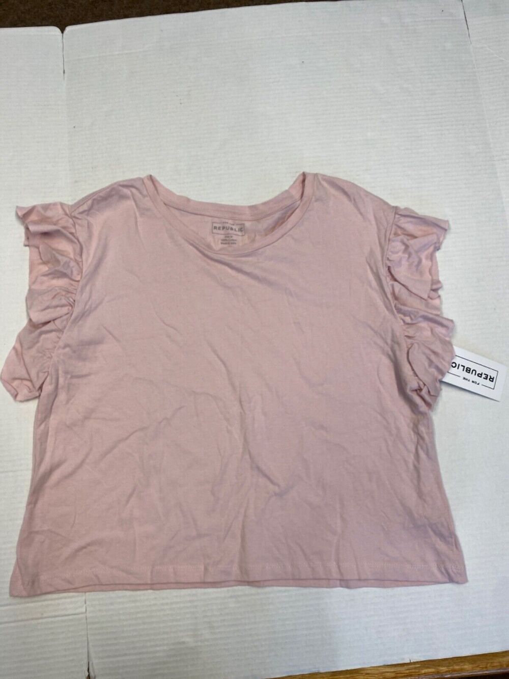For The Republic Women's Ruffle Sleeve Crew Neck PINK Top Size M (b19)